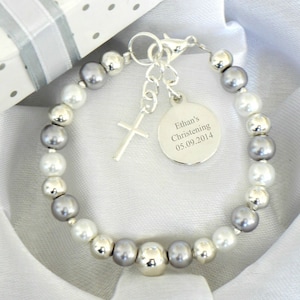 Personalized Baptism gift baby bracelet and charm, Christening gift, Unique baptism gift, baby keepsake, Christening, baby baptism gift Grey - Gift Box