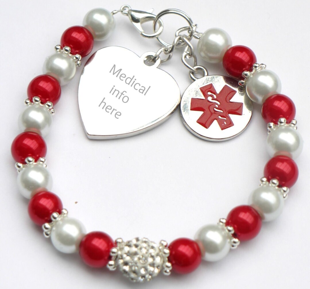 Medical Alert Bracelet, Personalised Info, Heart Surgery, Bypass Surgery, Celiac Disease, Cancer