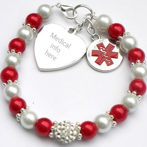 Bracelet d&#39;alerte médicale personnalisé : bracelet d&#39;identification avec boule de cristal en fausses perles