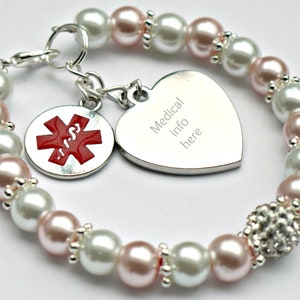 Personalised Handmade Medical ID Bracelet for Women, Medical Alert Bracelet for Kids, Diabetes Type 1 2, Epilepsy, Autism, Warfarin, Allergy