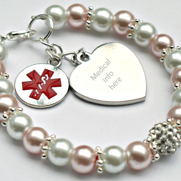 Personalised Handmade Medical ID Bracelet for Women, Medical Alert Bracelet for Kids, Diabetes Type 1 2, Epilepsy, Autism, Warfarin, Allergy