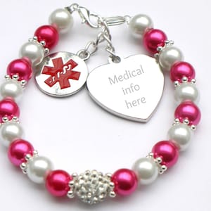 Medical ID Bracelet, Emergency Bracelet, Handmade Adult and Kids Bracelets, Fibromyalgia, Addison&#39;s disease, NSAID&#39;s, Autism, Heart Disease