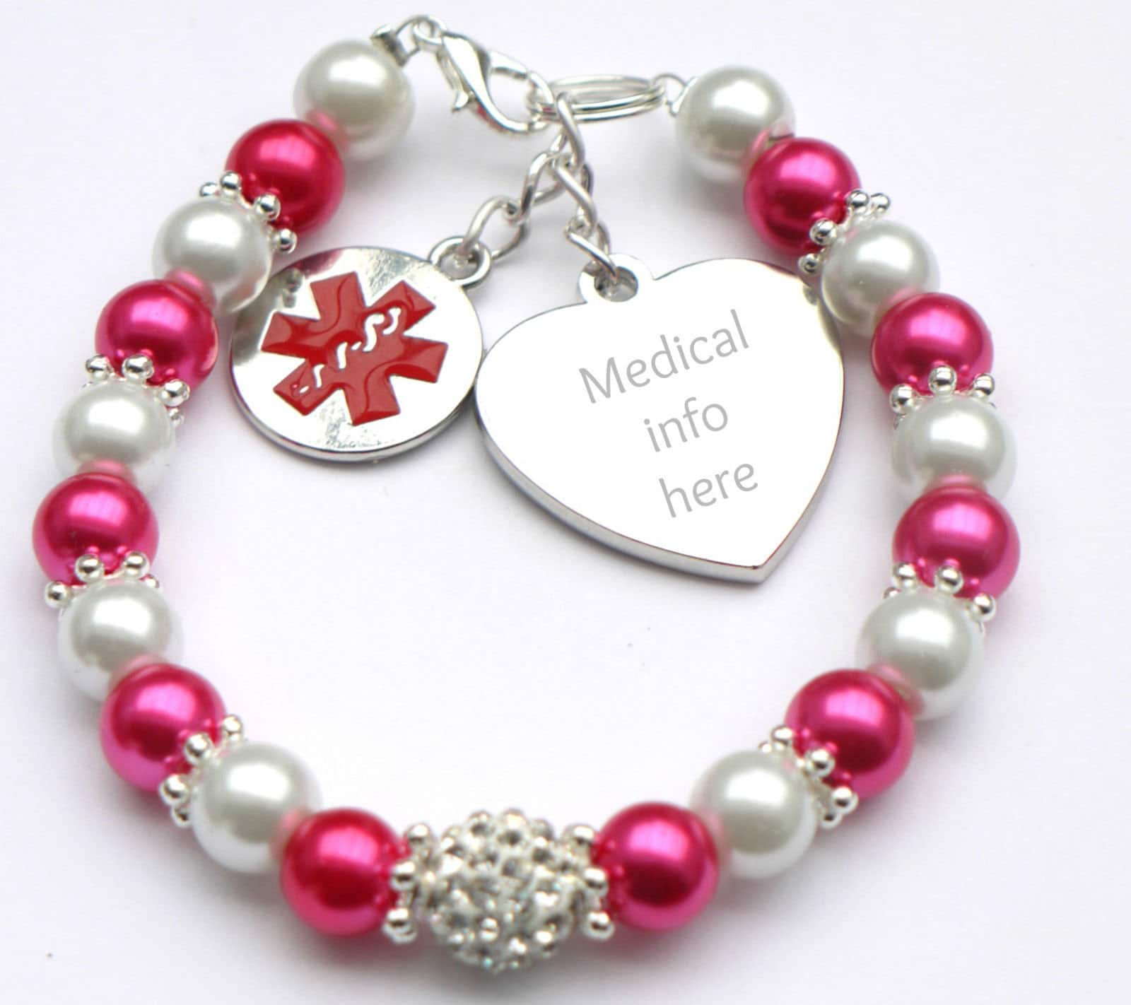 Personalised Handmade Medical ID Bracelet for Women, Medical Alert Bracelet for Kids, Diabetes Type 1 2, Epilepsy, Autism, Warfarin, Allergy