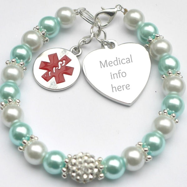 Personalised Custom Medical ID Bracelet for Women, Medical Alert Bracelet for Kids, Diabetes Type 1 2, Epilepsy, Penicillin Allergy, Asthma