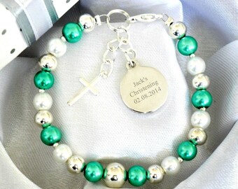 Personalised Christening First Holy Communion Bracelet Engraved Round Charm Gift for Boys Girls Nephew Niece Godson Goddaughter Son Daughter