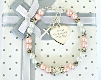 First Holy Communion Gifts, Christening Gift, Communion Bracelet, Baptism Gift, Baptism Bracelet, Pearl Bracelet, Baby Girl Gift, Newborn