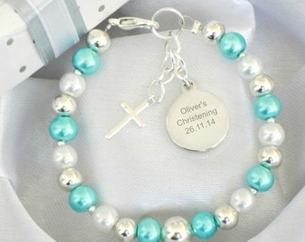 Personalised Christening Baptism Name Day Confirmation Unisex Bracelet Cross Engrave Baby Gifts for Girl Boy Gift for Goddaughter Keepsake