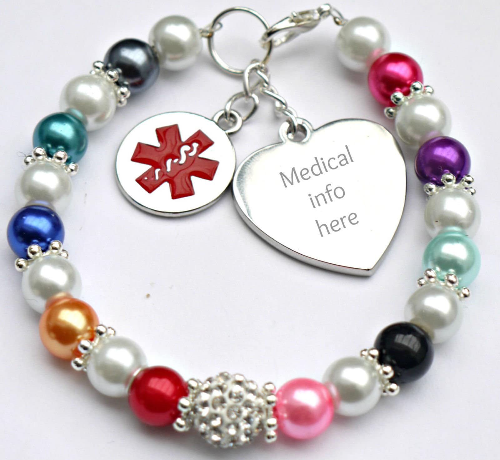 Personalised Handmade Medical ID Bracelet for Women, Medical Alert Bracelet for Kids, Diabetes Type 1 2, Epilepsy, Autism, Warfarin, Allergy