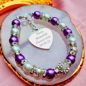 Flower girl Gift, Personalised Engraved Flower Girl bracelet, Handmade Wedding jewellery, Wedding gift, Bridesmaid Bracelet, Thank you gift