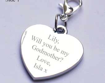 Will you be my Godmother, Godmother wish, Personalised charm, Engraved Gift, Birthday Gift, Anniversary, Wedding favours, Valentines Day