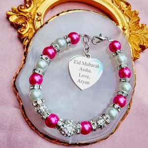 Pulsera de deseos de Eid Mubarak, pulsera de Eid, regalo de Eid grabado, regalo de Ramadán personalizado, tarjeta de Eid, regalo de Eid, deseos de Eid, regalo de Ramadán