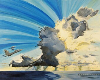 CLOUDBURST 8.5X11 Impresión // Impresión de arte original // Calidad de archivo Impresión Giclée // Cloudburst sobre la bahía // Arte Náutico // Arte local