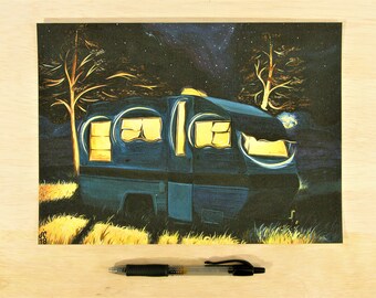 Night Camper Art Print // Camper At Night // Night Painting // Night Sky // Outdoors / Camping / Adventure Art