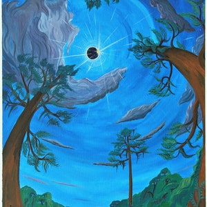 Solar Eclipse Art Print// Moon Painting // Moon Art // Science Art // Space // Lunar Art / The Great Eclipse