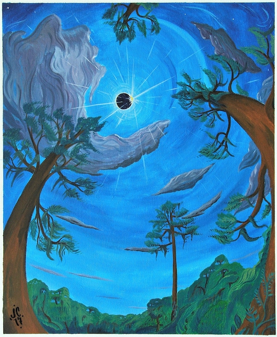 Solar Eclipse Art Print// Moon Painting // Moon Art // Science Art // Space // Lunar Art / The Great Eclipse