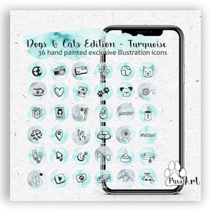 36 Set Dog Instagram Highlight Icons Unique Watercolor Dog Icons Pet Highlights, Instagram Story Highlight Covers, Social Media Icons Cat IG
