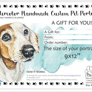 Cadeaubon voor custom aquarel huisdierportret van foto, gepersonaliseerd hondenportret cadeau, lastminute charisma verjaardagscadeau