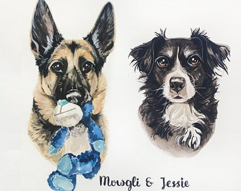 Pet portrait watercolor, Christmas gift, dog portrait custom painting, custom dog portrait from photo, dog painting memorial