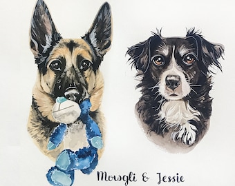 Custom Watercolor Pet Portrait, Dog Memorial Painting, Christmas Gift