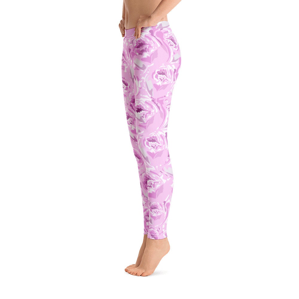 Pink Floral Pattern Leggings for women Pink Leggings with Etsy