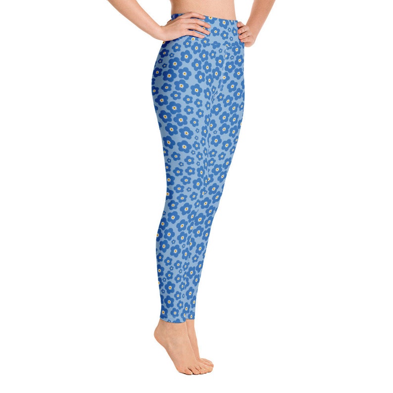 Blue Floral Leggings for women Gym Workout Fitness Blue High Waist Yoga Leggings All-Over Print Yoga Pants