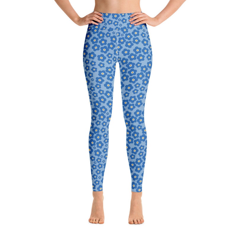 Blue Floral Leggings for women Gym Workout Fitness Blue High Waist Yoga Leggings All-Over Print Yoga Pants
