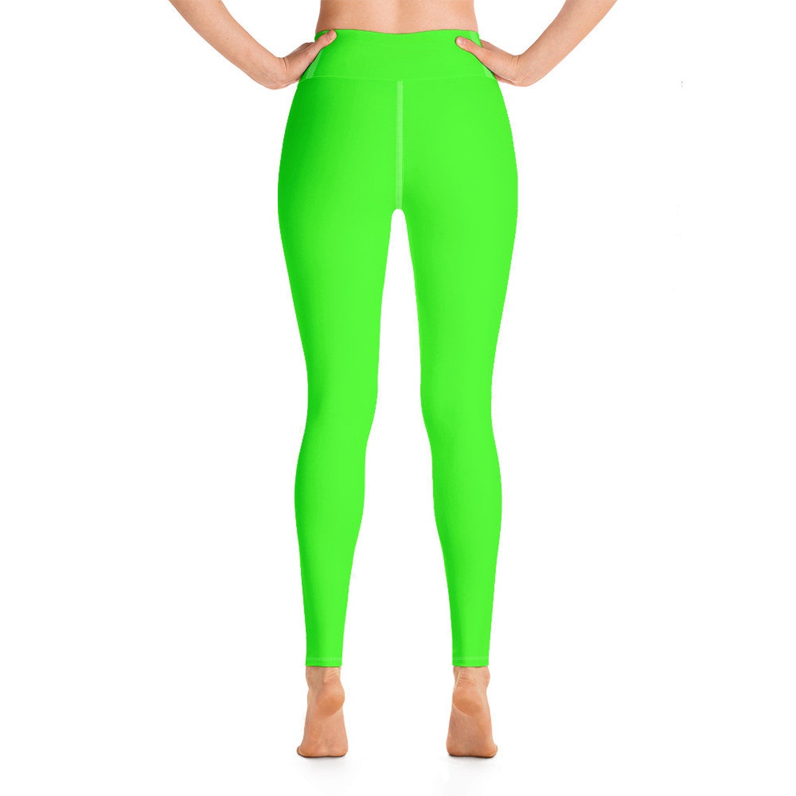 Neon Green Yoga Leggings for women Solid Color Bright Etsy