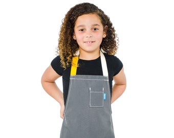 Bluecut Kids Aprons - Premium Designer Apron Handcrafted in California (Lucca Kids Apron 8-12yrs - Gray)