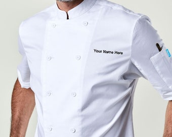 Quality Custom Chef Coat Embroidered, Unisex Short Sleeve Shirt | Ambassador White Chef Coat | Personalized