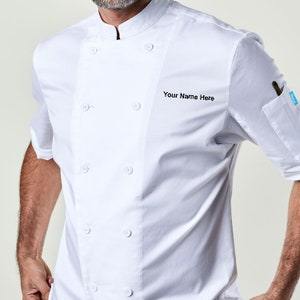 Premium Quality Custom Chef Coat Embroidered, Unisex Short Sleeve Chef Shirt | Ambassador White Chef Coat | Personalized Chef Jacket, Shirt