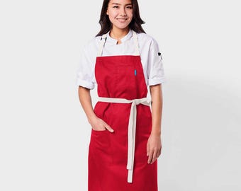 Chef Apro | Handcrafted | Line Apron Red | Cotton Twill | Kitchen, Restaurant, Professional