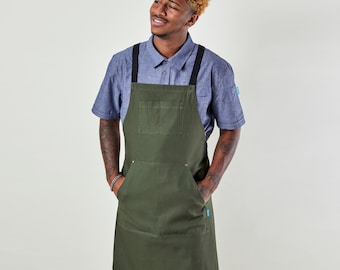 Chef Apron | Handcrafted | Dover Cross Back Apron Olive | 100% Cotton | Kitchen, Restaurant, Professional