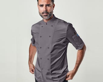 Quality Custom Chef Coat Embroidered, Unisex Short Sleeve Shirt | Ambassador Grey Chef Coat | Personalized