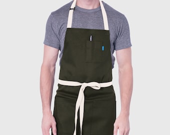 Chef Apron | Handcrafted | Line Apron Olive | Poly/Cotton Twill | Kitchen, Restaurant, Professional