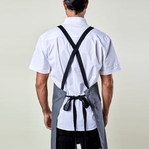 Premium Chef Apron for Man or Woman | Handcrafted | Dover Cross Back Apron Grey | 100% Cotton | Kitchen, Restaurant, Professional