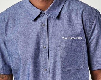 Quality Chef Shirt | Short Sleeve | Unisex | Logan Work Shirt - Chambray Blue |  Kitchen, Restaurant | Personalization