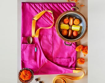 Baker Apron w. Built-in Mittens | Chef Apron for Man or Woman | 100% Cotton Canvas | Kitchen, Restaurant, Professional | Mother's Day Gift