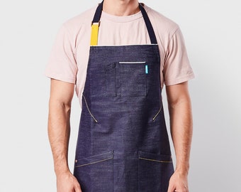 Premium Chef Apron for Man or Woman | Handcrafted | Mason Apron- Indigo Selvage Denim | 100% Cotton | Kitchen, Restaurant, Professional