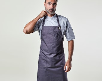 Premium Chef Apron for Man or Woman | Handcrafted | Belfast Apron Grey | Twill | Kitchen, Restaurant, Professional