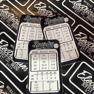 Sparky Conduit bender Sticker chart