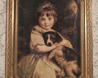 Miss Jane Bowles and Her Dog, Sir Joshua Reynolds, 1960s Print of 18th Century Oil Painting