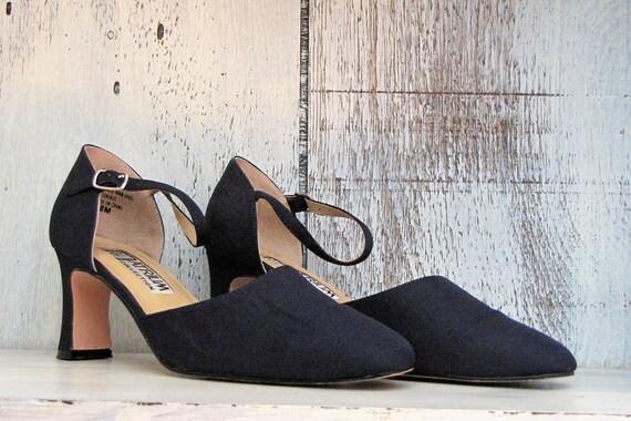 Navy Cloth Dress Heels, 1990's, Vintage Party Heels, Evening Shoes, Prom, Wedding, 8M