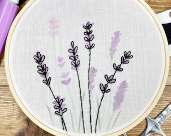 Watercolor Lavender Embroidery Wall Hanging