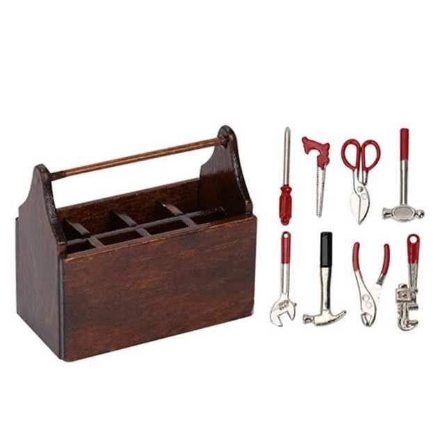 Kritne Miniature Tool Box Wooden Toolbox Model for 1/12 Doll House