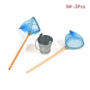 1:12 Dollhouse Miniature Fishing Net Rod Water Bucket Fishing Tool