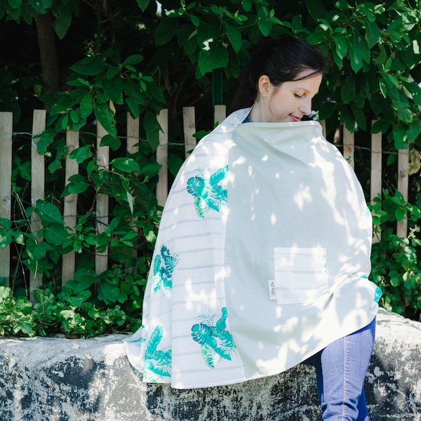 The new tropical full coverage 360 breastfeeding Poncho- Privacy cover made lightweight and breathable with a rigid neckline- Tropical