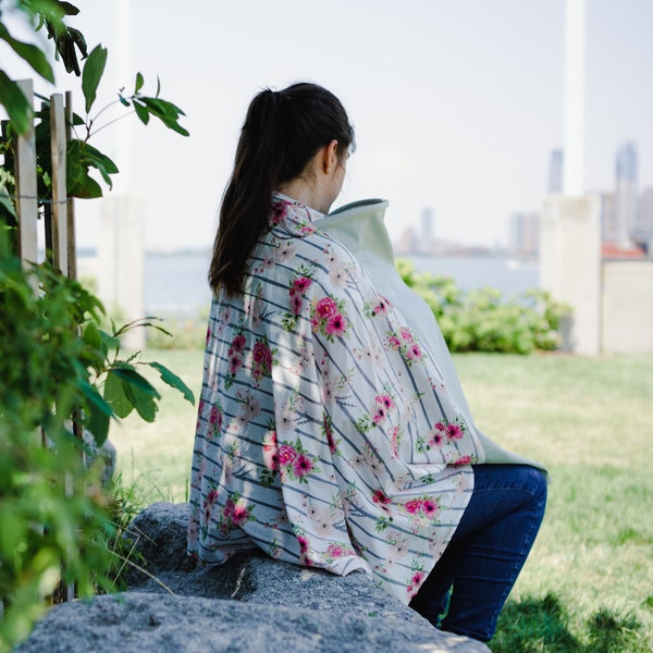 The new floral full coverage 360 breastfeeding Poncho- Privacy cover made lightweight and breathable with a rigid neckline-Floral
