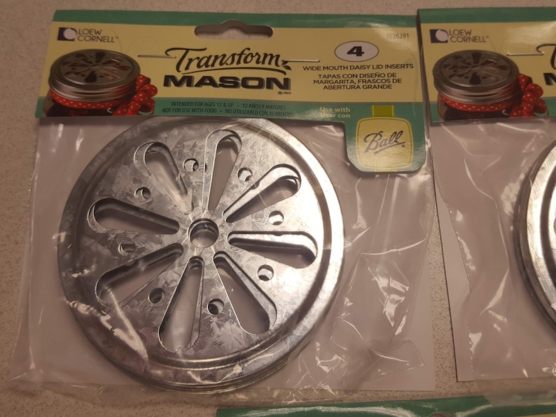 12 DAISY LID INSERTS Transform Mason Canning Jar Wide Mouth Potpourri 12 Metal Lids Ball Kerr