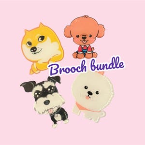 Juego de 4 pequeños juguetes para amantes de los perros, momia, cesta de regalo, buzón de regalo, accesorios, broche acrílico, alfiler, kitsch, funky, kawaii