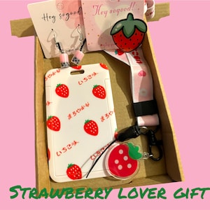 Kawaii amante delle fragole rosse frutta ufficio I'd porta biglietti cordino spilla spilla regalo di Natale cesto regalo scatola delle lettere